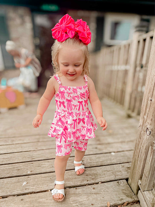 Pink bows Biker set / adjustable straps