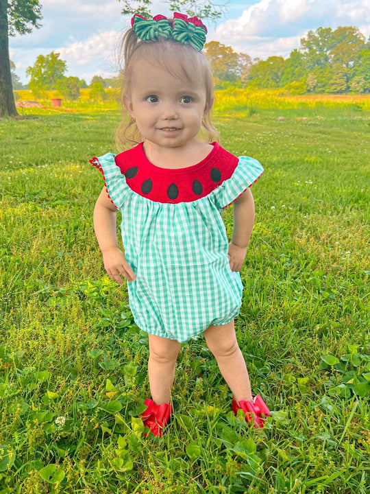 Smocked watermelon romper