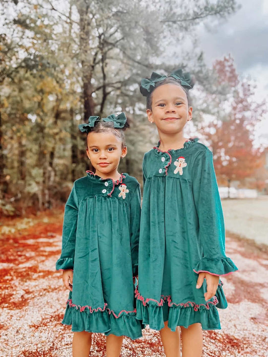 Forest gingerbread velvet embroidery girl gown