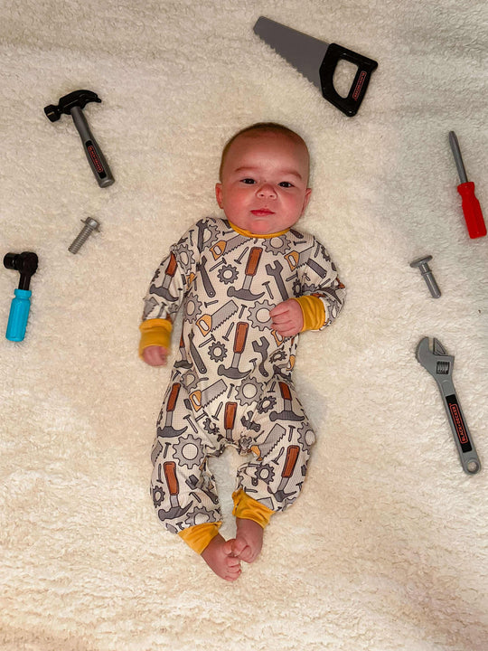 Clover Cottage yellow tool time romper