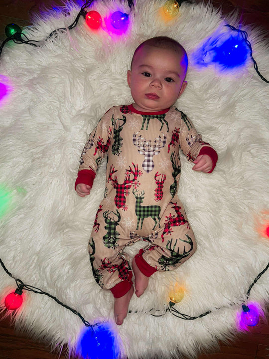 Clover Cottage plaid deer romper