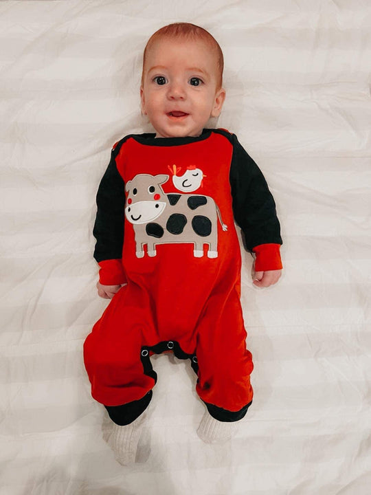 Red cow applique romper
