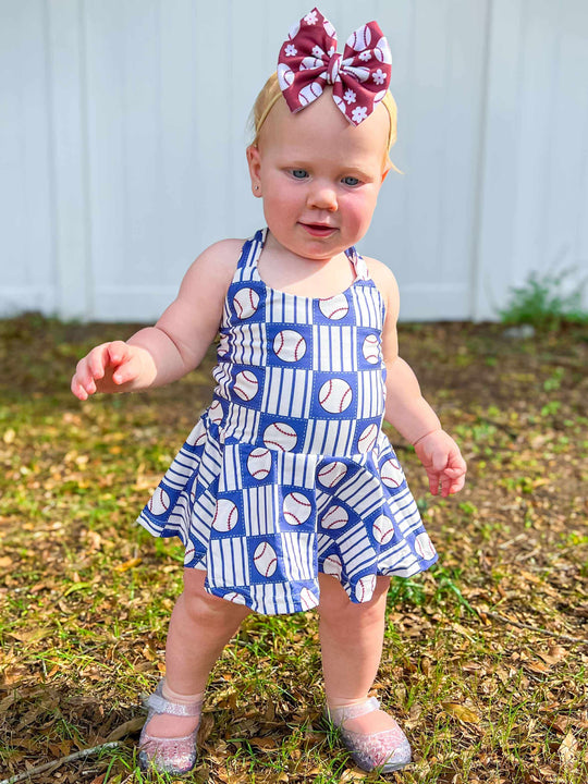 Baseball skirted romper