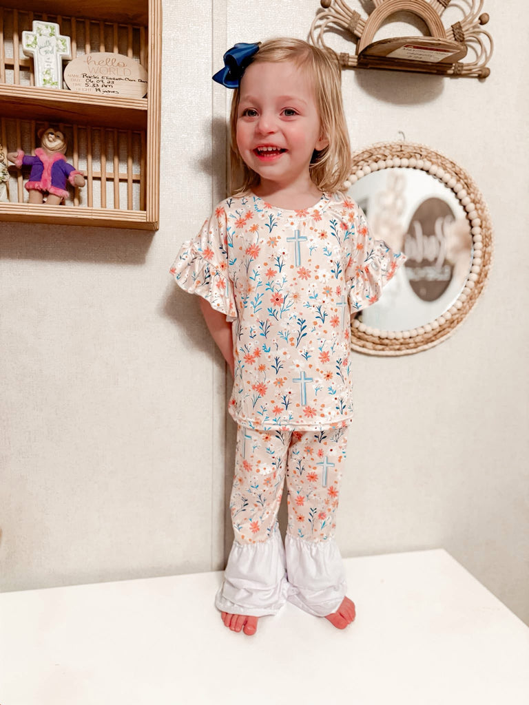 Floral cross two piece ruffle set