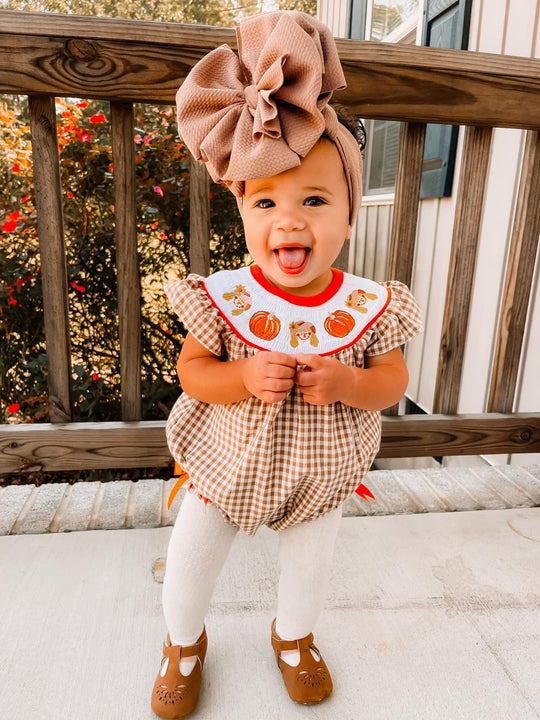 Smocked pumpkin scarecrow romper