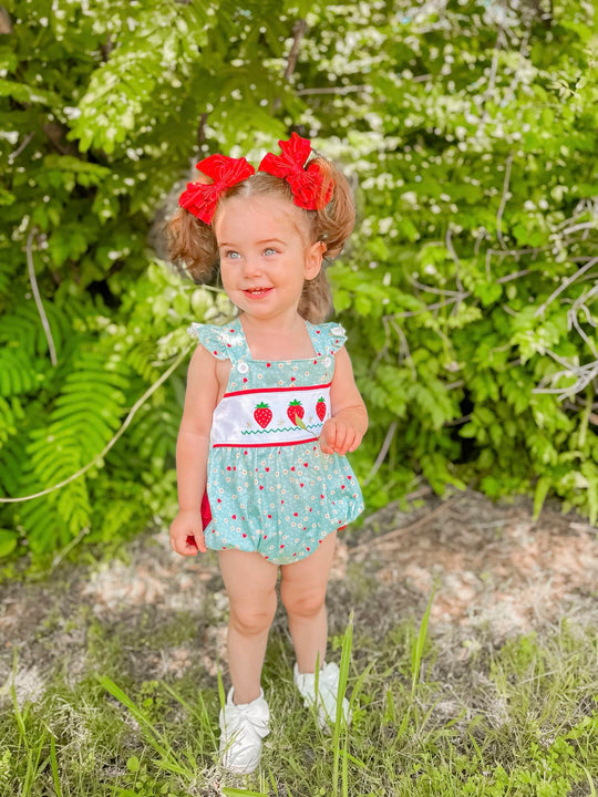 Strawberry embroidery romper