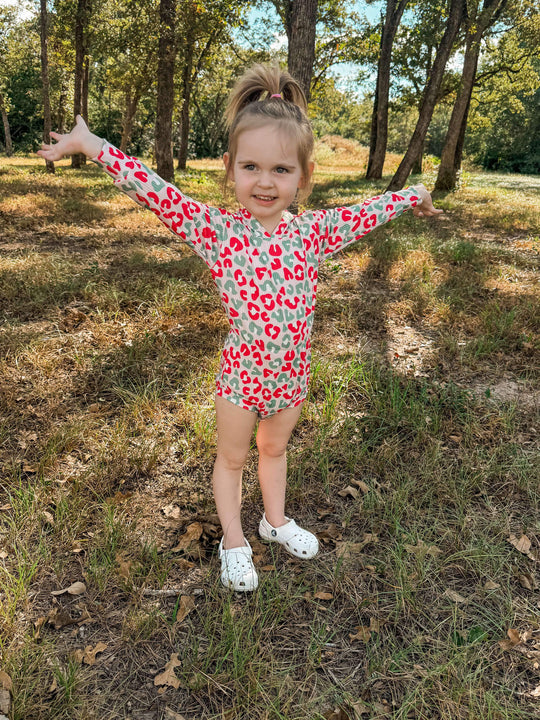 Christmas leopard Ribbed Hooded romper