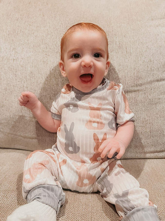 Clover Cottage muted bunny romper