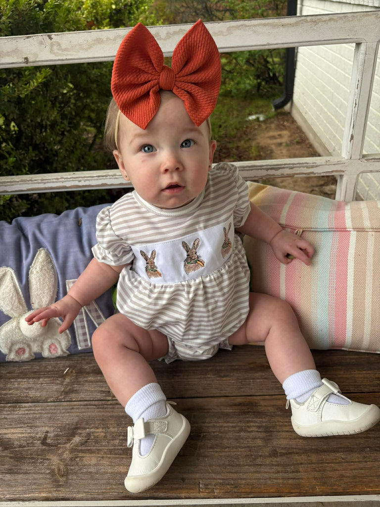 Gray Bunny embroidery romper