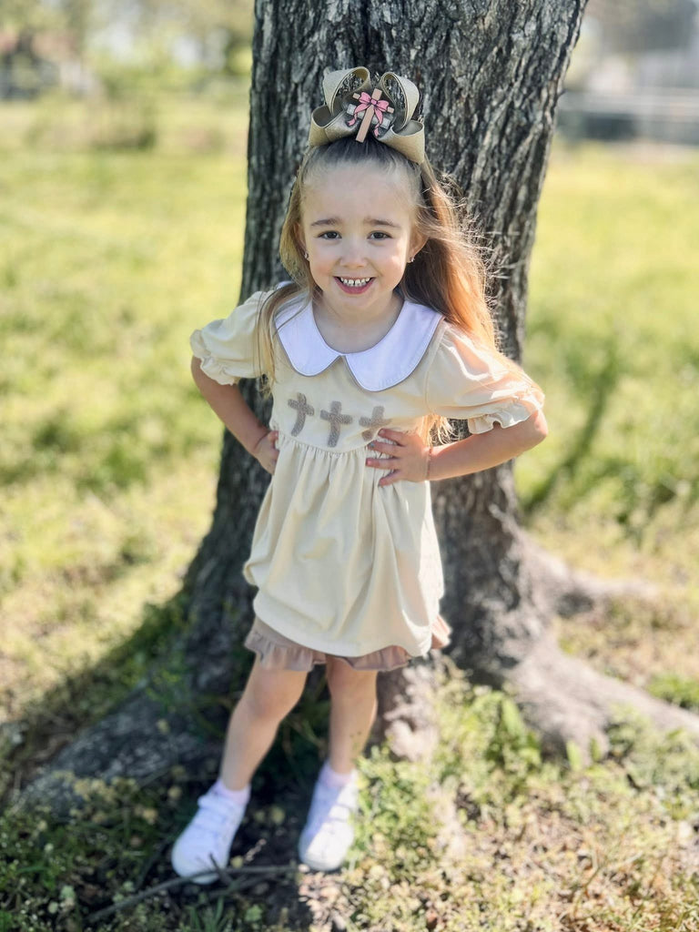Cream cross French knot girls set