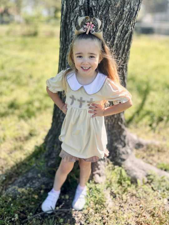 Cream cross French knot girls set
