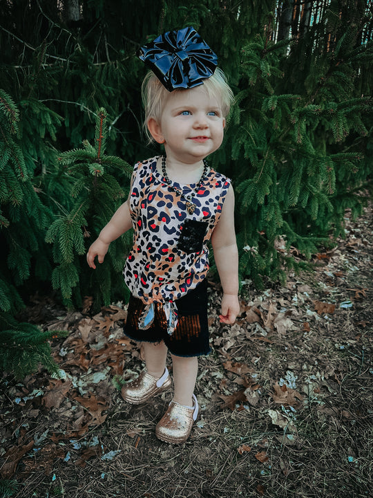 Leopard jean short set