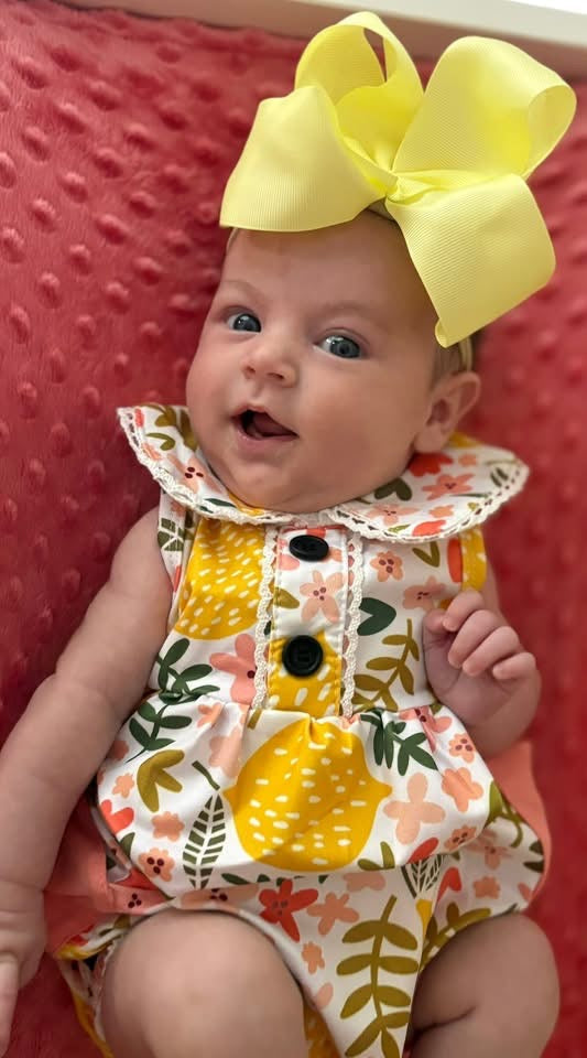 Newborn Lemon floral bubble romper