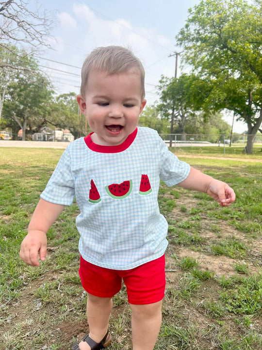 Watermelon embroidery boy set
