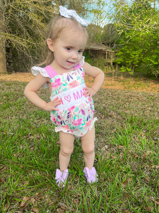 Purple floral I love Mama romper