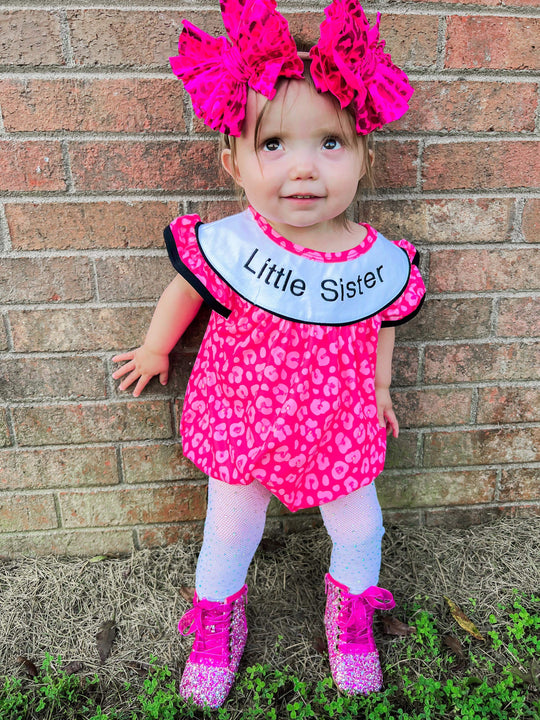 Pink leopard little sister romper