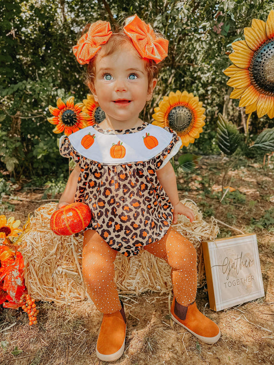 Leopard pumpkins embroidered romper