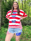 Women’s stripe sequin bow top