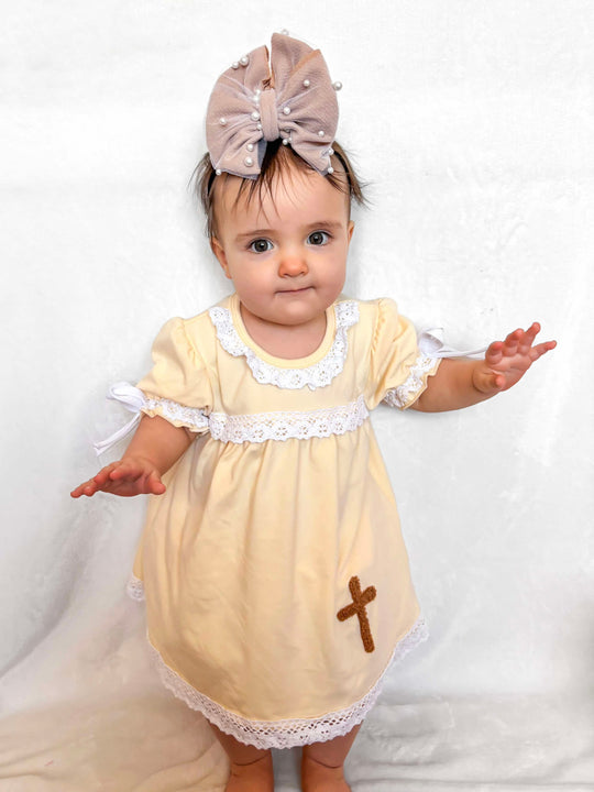 Beige French knot cross set