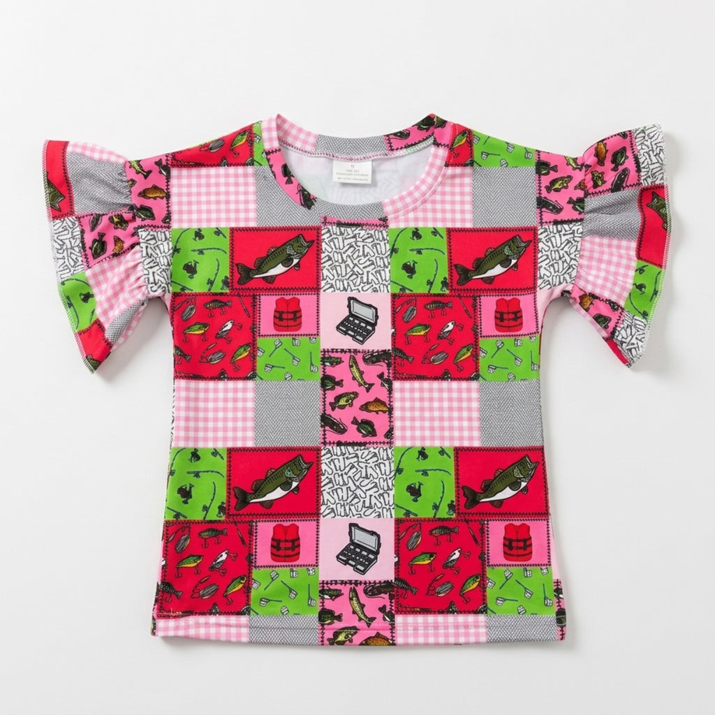 Pink fishing ruffle tee