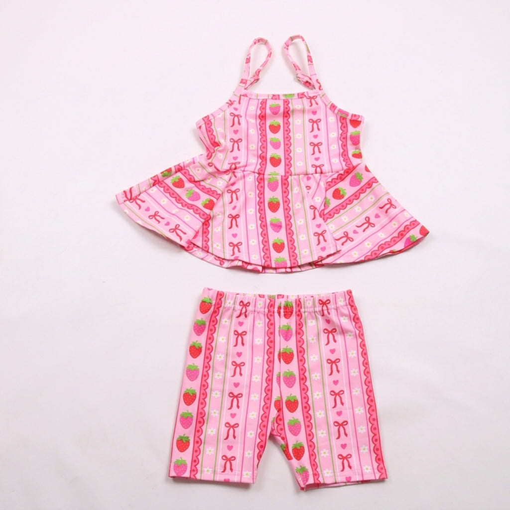 Strawberry stripes Biker set / adjustable straps