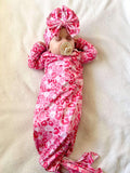 Pink and white leopard knotted gown and headband set