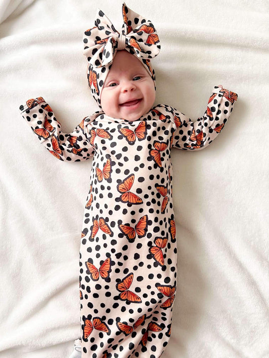 Spotted butterfly knotted gown and headband set