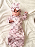 Pink Coquette bows knotted gown and headband set