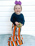 Orange and black stripe denim bells