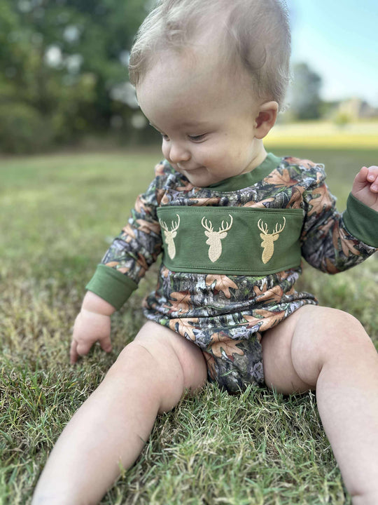 Camo deer boy romper