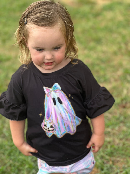 Iridescent Ghost ruffle top