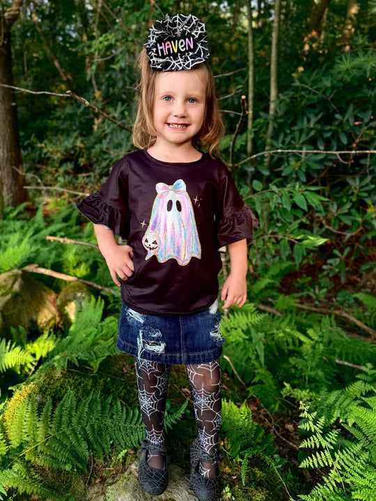 Iridescent Ghost ruffle top