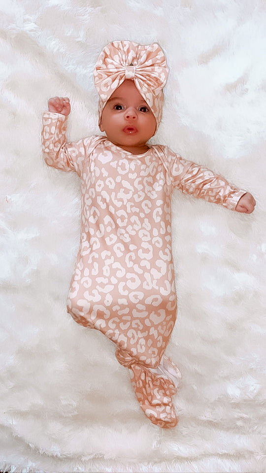 Beige leopard gown and headband set