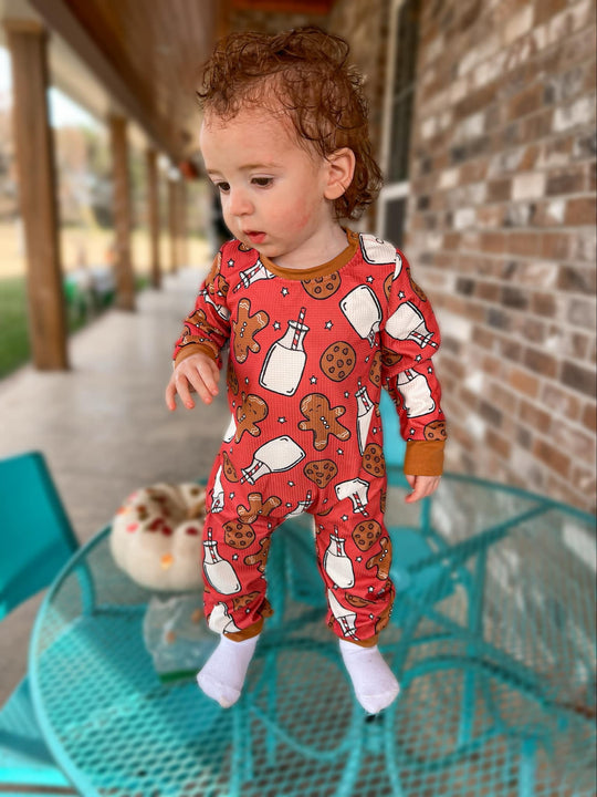 Clover Cottage milk and cookies romper