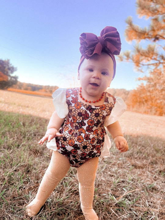 Pumpkin and leaves ruffle romper