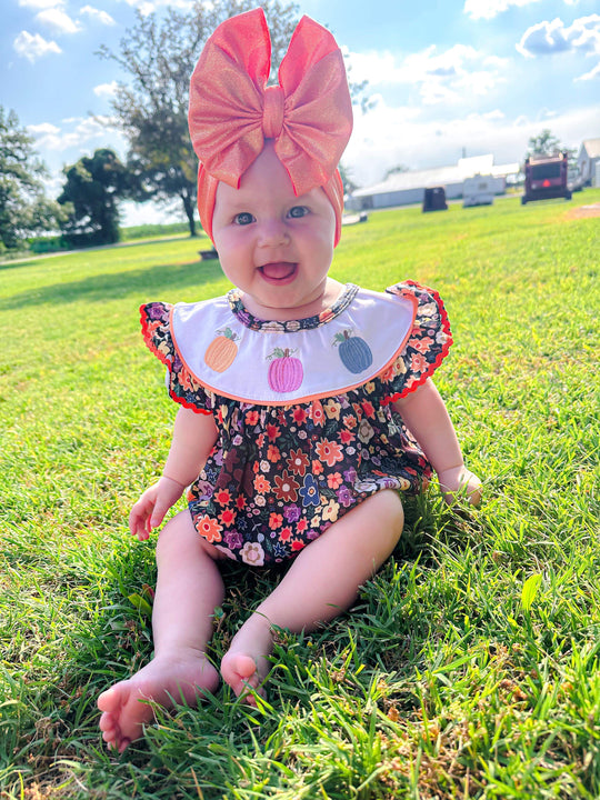 Floral pumpkin embroidery romper
