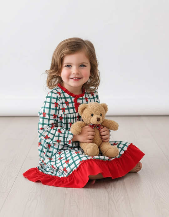 Green bow ruffle gown