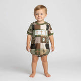 Smocked camo cross romper