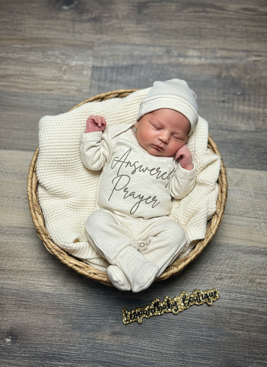 Answered Prayer embroidered romper - Oatmeal