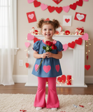 Denim top Heart applique Set