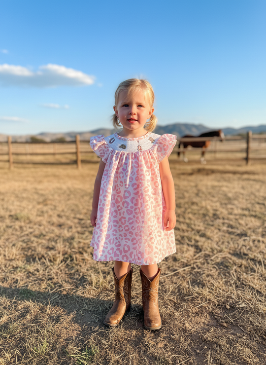 Leopard Western Smocked dress