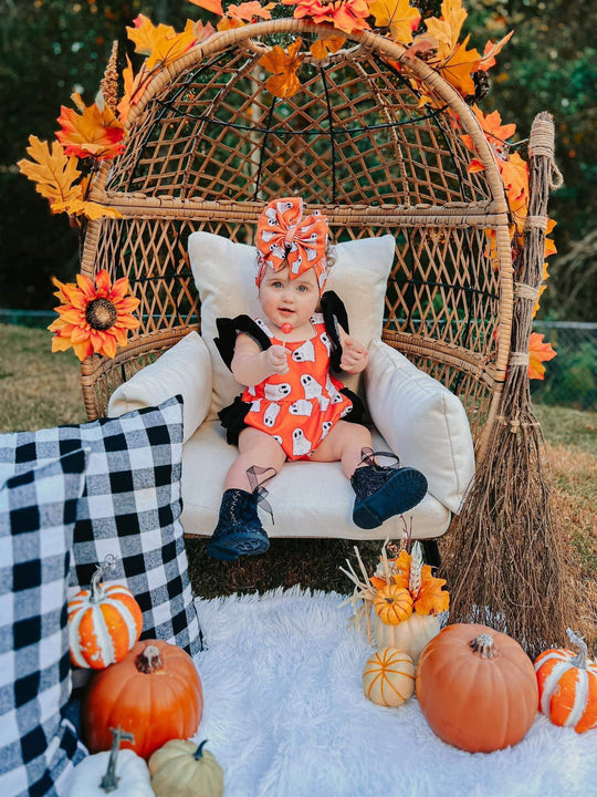 Orange Ghost Ruffle romper