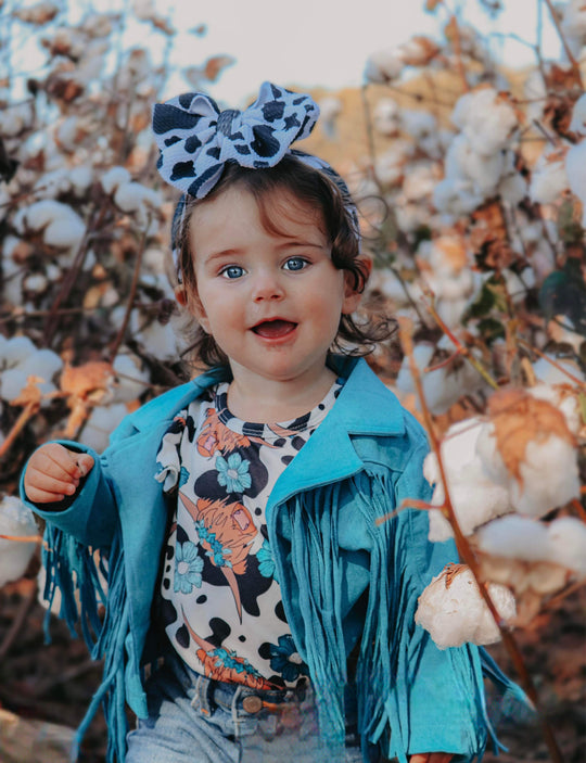 Teal faux suede fringe jacket