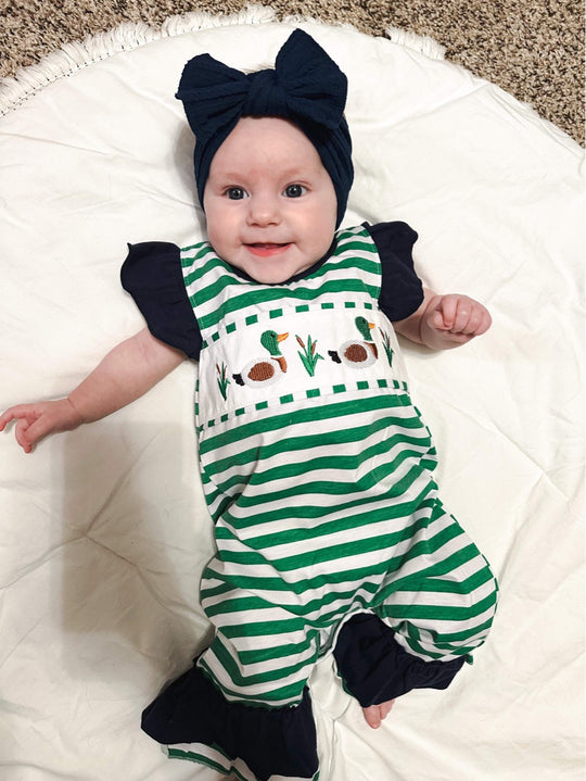 Green and navy Duck romper