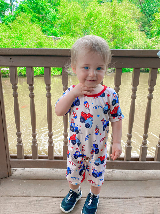 July 4th Trucks Boy Romper