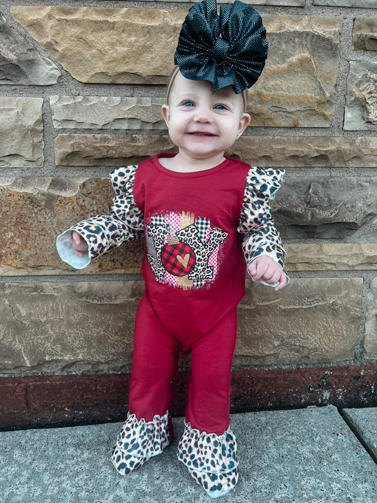 Maroon And leopard Joy Romper