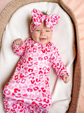 Pink & red leopard knotted gown and headband set