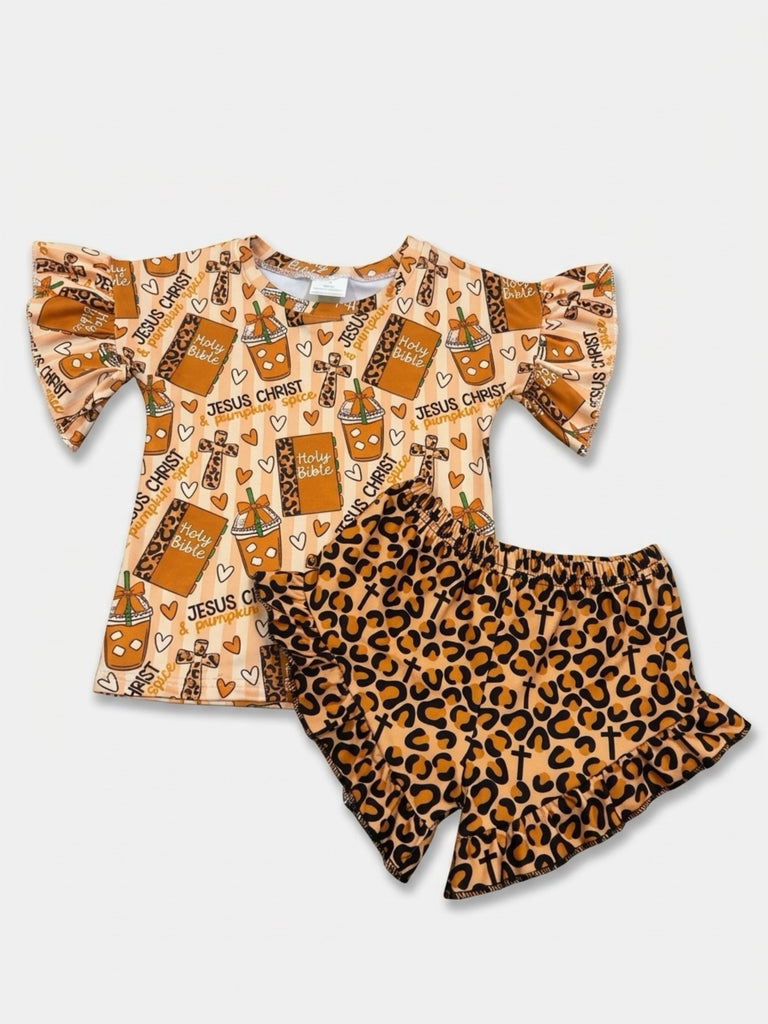 PRE order ships week of 10/12 Jesus and pumpkin spice ruffle set