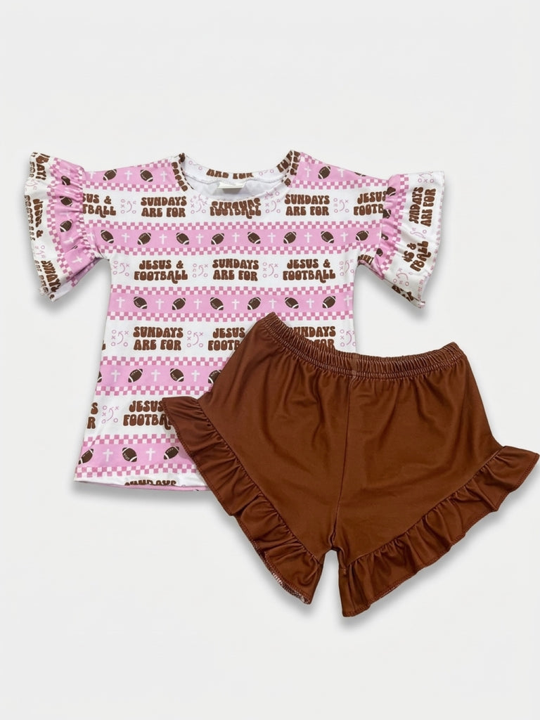 PRE order ships week of 10/12 sundays are for football and jesus ruffle set