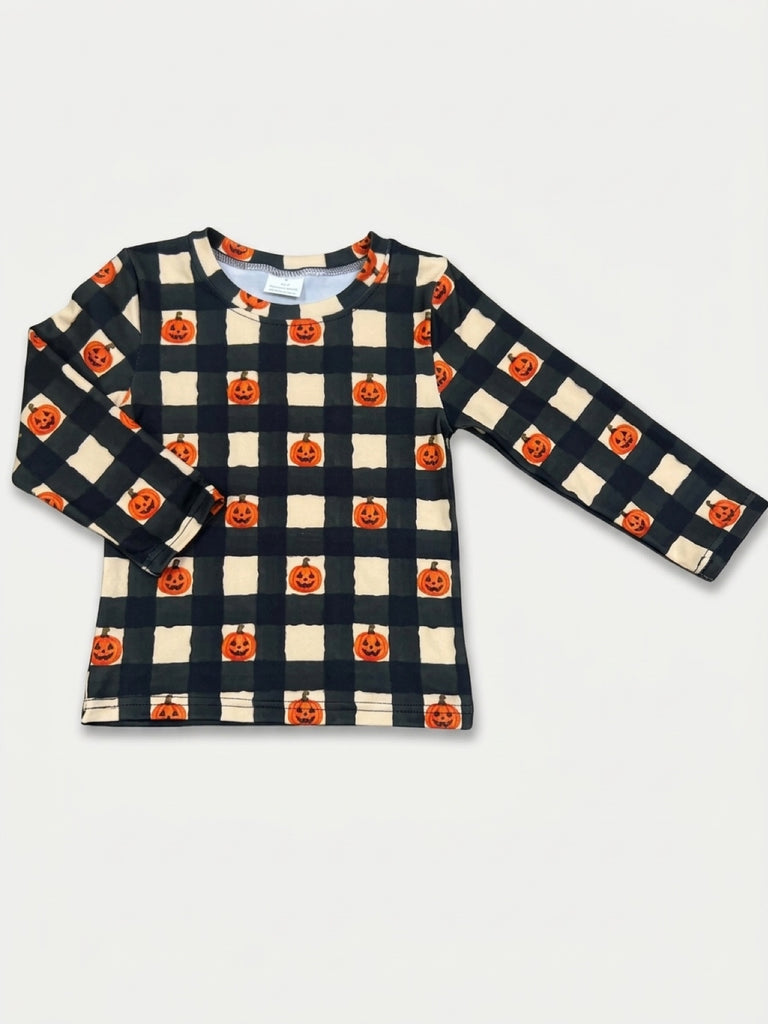 PRE order ships week of 10/12 long sleeve pumpkin check top